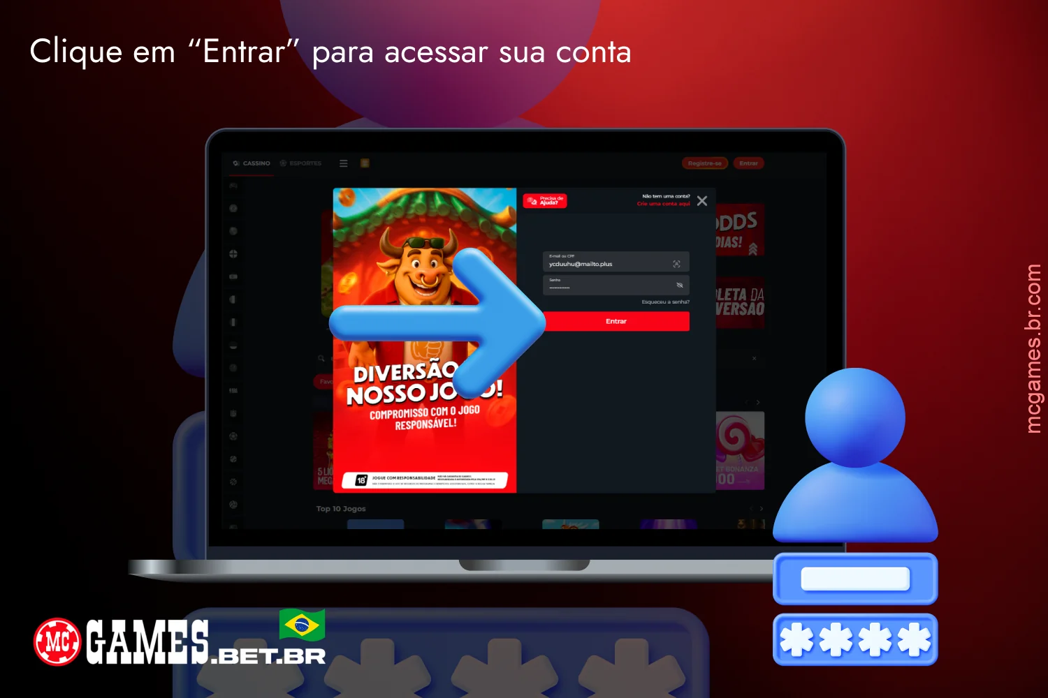 Para acessar a conta MC Games, é necessário clicar no botão “Entrar”