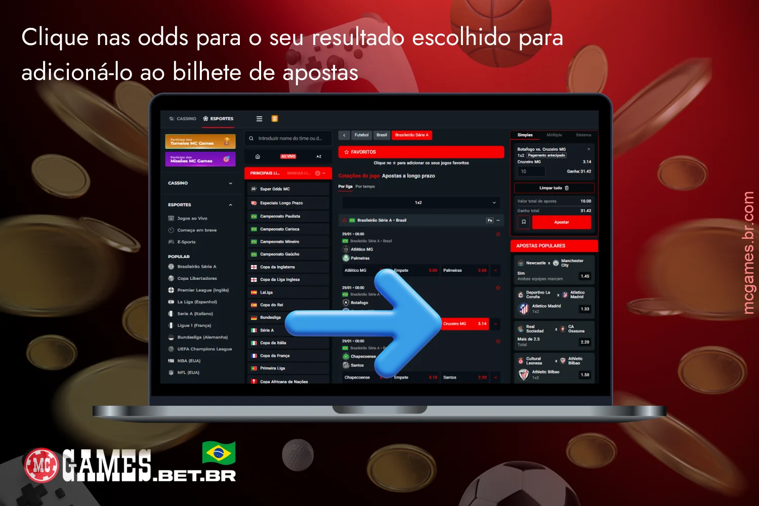 Selecione a odd para adicionar a aposta no MC Games