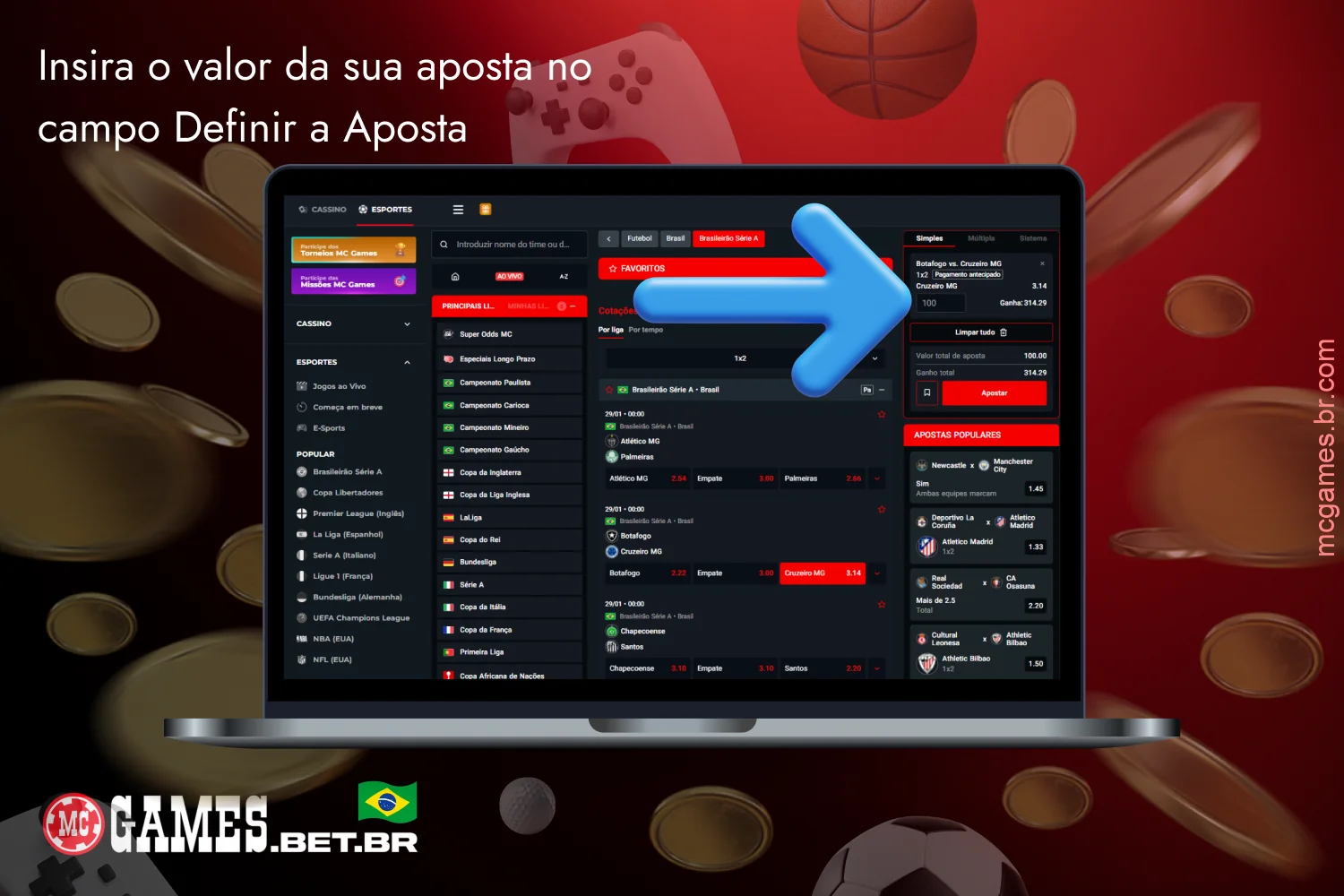 Digite o valor da aposta no MC Games