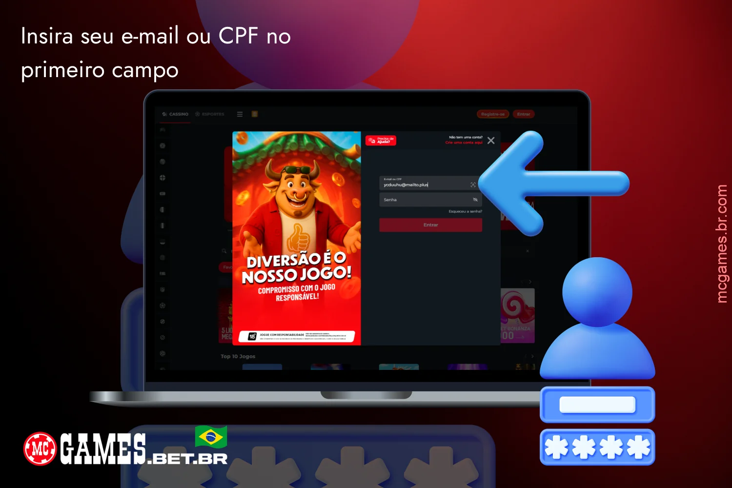 Para fazer login no MC Games, usuários brasileiros devem inserir e-mail ou CPF